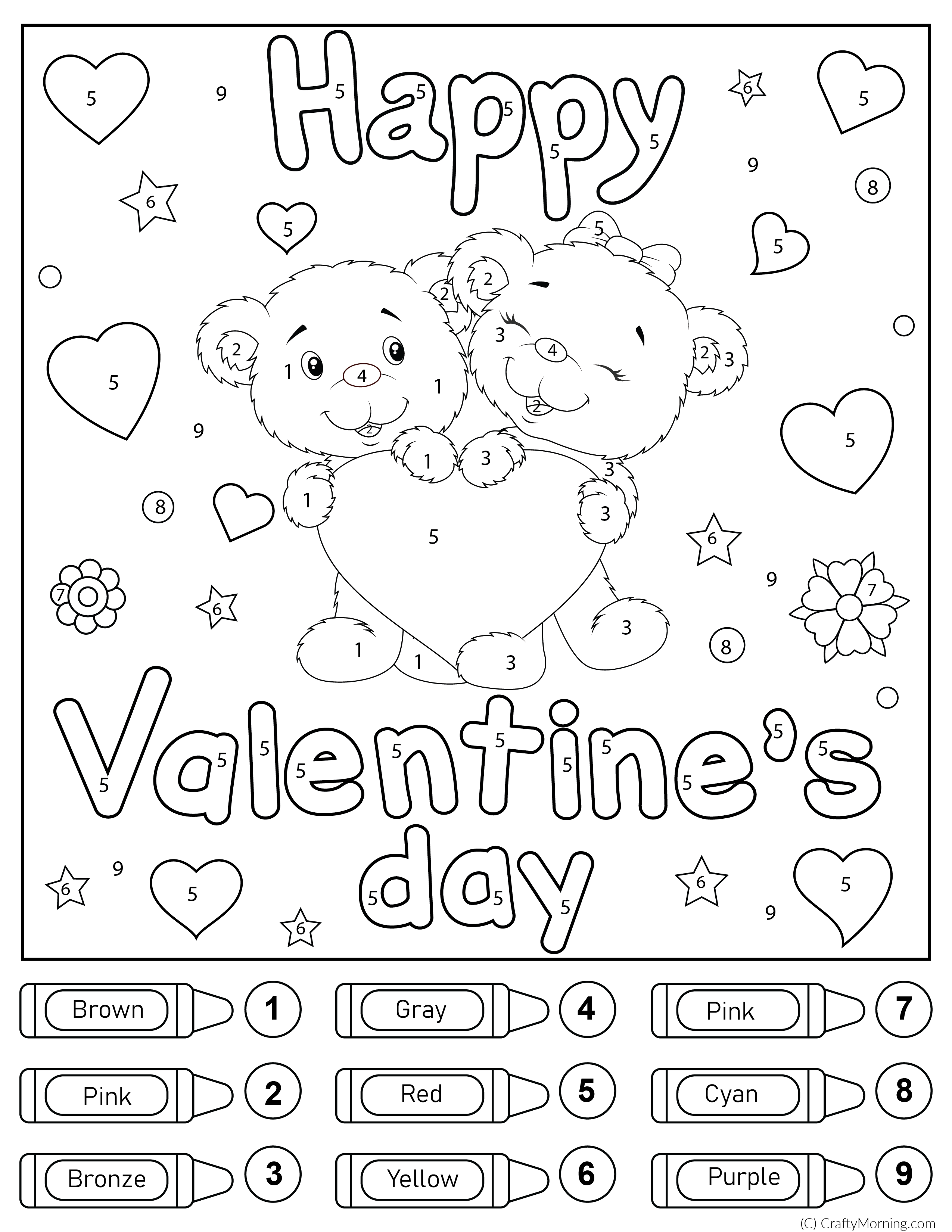 valentine's day colornumber printable - crafty morning